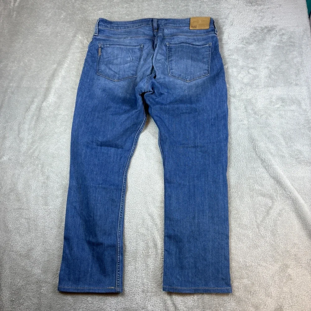 PAIGE Jeans Mens 34 (Fits 36x28) Federal Slim Straight Blue Whisker Fade Stretch